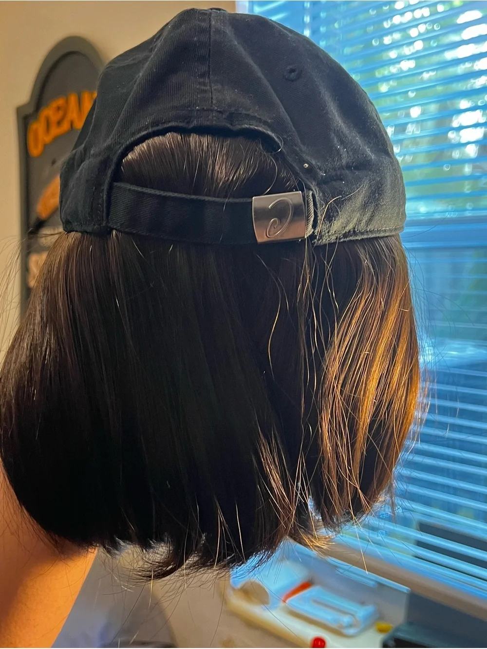 Black Cap with Chestnut Brown Wig Attachment